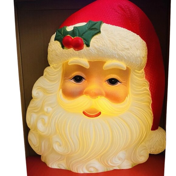 Santa Claus Face Blow Mold Lighted 16" Hanging Vintage Christmas Decor Wall Home - Picture 1 of 6